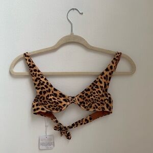 Monday Swimwear Leopard Print Bikini Top in Tan and Black